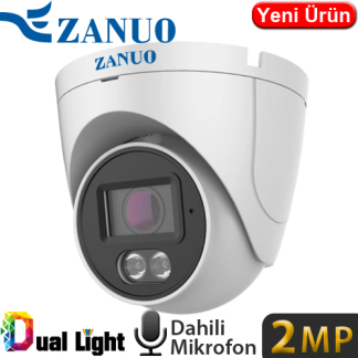 ZANUO (ZN-IPC-E1210C-S2-AS-2.8MM) 2MP 2.8MM DUAL LIGHT IP67 DAHİL.MİK. 128GB SD DOME IP KAMERA 20MT