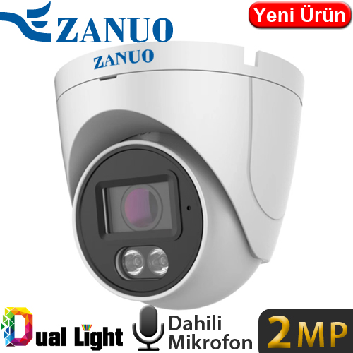 ZANUO (ZN-IPC-E1210C-S2-AS-2.8MM) 2MP 2.8MM DUAL LIGHT IP67 DAHİL.MİK. 128GB SD DOME IP KAMERA 20MT