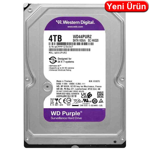 WESTERN DIGITAL PURPLE (WD44PURZ) 4TB 3.5 INC 128MB 7/24 GÜVENLİK HARDDISK - Görsel 2