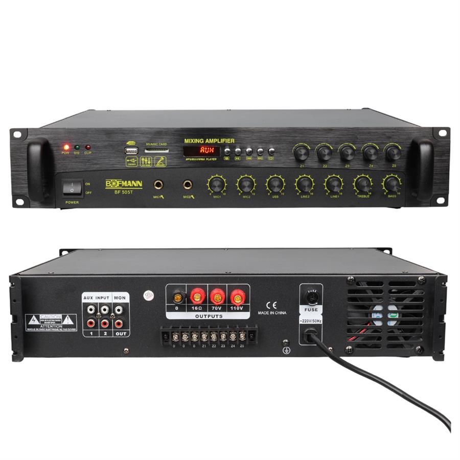 Bofmann BF-505T 500W USB/SD/Bluetooth Hat Trafolu 5 Bölgeli Mixer Amfi