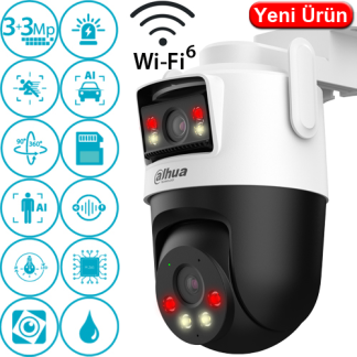 Dahua IPC-WPT1339DD-SW-3E2-PV 2x3MP Wi-Fi Dış Mekan PT (Hareketli) Güvenlik Kamerası - 2 Lensli, Renkli Gece Görüş, İnsan Algılama, Çift Yönlü Konuşma