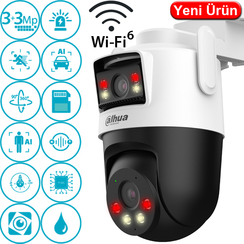 Dahua IPC-WPT1339DD-SW-3E2-PV 2x3MP Wi-Fi Dış Mekan PT (Hareketli) Güvenlik Kamerası - 2 Lensli, Renkli Gece Görüş, İnsan Algılama, Çift Yönlü Konuşma