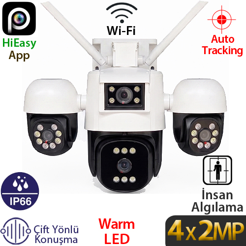 TRK-LINK RS-5504 4x2MP Wi-Fi Dış Mekan PT (Hareketli) Güvenlik Kamerası - 4 Lensli, Renkli Gece Görüş, 12V Adaptör Dahil