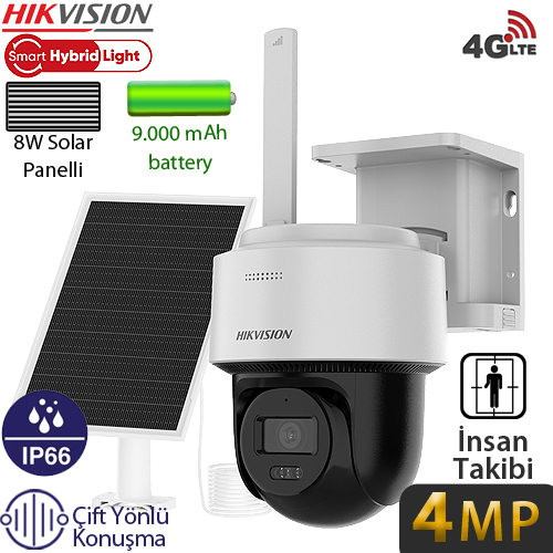 Hikvision DS-2CFSP4/4G 4MP 4G Dış Mekan Güneş Enerjili PT Güvenlik Kamerası - Renkli Gece Görüş, İnsan Takibi, Çift Yönlü Konuşma, 9.000 mAh Batarya