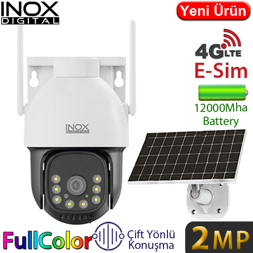 Inox X11 2MP 4G Dış Mekan Güneş Enerjili PT Güvenlik Kamerası - Renkli Gece Görüş, İnsan Takibi, Çift Yönlü Konuşma, 12.000 mAh Batarya