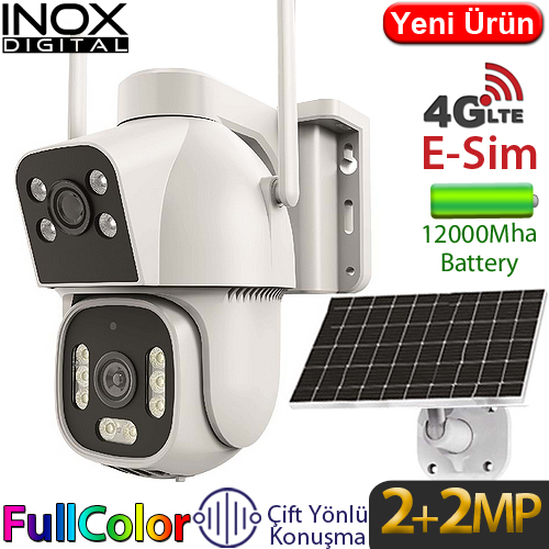 Inox X15 2x2MP 4G Dış Mekan Güneş Enerjili PT Güvenlik Kamerası - 2 Lensli, Renkli Gece Görüş, İnsan Takibi, Çift Yönlü Konuşma
