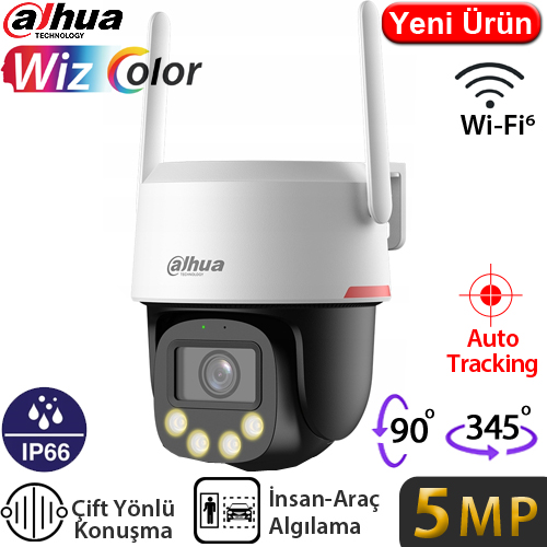 Dahua P5F-PV-0360B-PRO 5MP Wi-Fi 6 Dış Mekan PT (Hareketli) Güvenlik Kamerası - Renkli Gece Görüş, İnsan Algılama, Çift Yönlü Konuşma, IP66