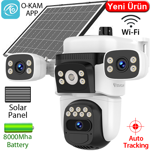 Vstarcam CB621SR-WIFI 3x2MP Wi-Fi Dış Mekan Güneş Enerjili PT Güvenlik Kamerası - 3 Lensli, Renkli Gece Görüş, İnsan Takibi, Çift Yönlü Konuşma