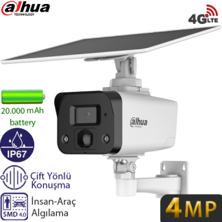 Dahua IPC-HFW2441DG-4G-SP-B-MAX 4MP 4G Dış Mekan Güneş Enerjili Bullet Güvenlik Kamerası - Renkli Gece Görüş, Çift Yönlü Konuşma, IP67