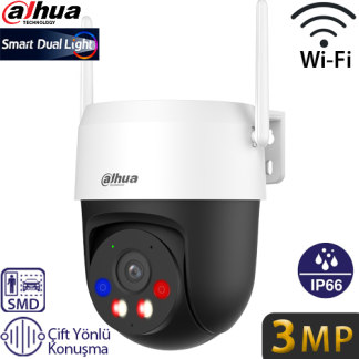 Dahua IPC-PT1339DA1-SW-PV 3MP Wi-Fi 6 Dış Mekan PT (Hareketli) Güvenlik Kamerası - Renkli Gece Görüş, İnsan Algılama, Çift Yönlü Konuşma, Kırmızı/Mavi Uyarı Işığı
