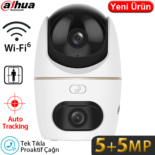 Dahua HPT1539DD-STW-5E2 2x5MP Wi-Fi İç Mekan PT (Hareketli) Güvenlik Kamerası - 2 Lensli, Renkli Gece Görüş, İnsan Algılama, Çift Yönlü Konuşma