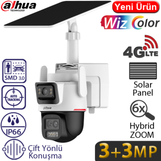 Dahua IPC-PTS2649C-3E3Z-4GB20 2x3MP 4G Dış Mekan Güneş Enerjili PT Güvenlik Kamerası - 2 Lensli, Renkli Gece Görüş, İnsan Takibi, Çift Yönlü Konuşma