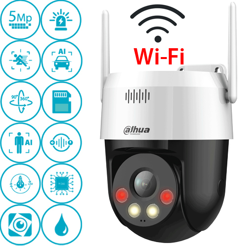 Dahua P5AS-PV 5MP Wi-Fi Dış Mekan PT (Hareketli) Güvenlik Kamerası - Renkli Gece Görüş, İnsan Algılama, Çift Yönlü Konuşma, Kırmızı/Mavi Uyarı Işığı