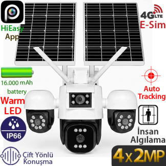 TRK-LINK RS-5604 BEYAZ 4x2MP 4G Dış Mekan Güneş Enerjili PT Güvenlik Kamerası - 4 Lensli, Renkli Gece Görüş, 16.000 mAh Batarya