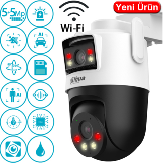 Dahua IPC-WPT1539DD-SW-5E2-PV 2x5MP Wi-Fi Dış Mekan PT (Hareketli) Güvenlik Kamerası - 2 Lensli, Renkli Gece Görüş, İnsan Algılama, Çift Yönlü Konuşma