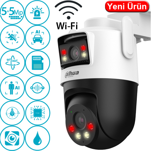Dahua IPC-WPT1539DD-SW-5E2-PV 2x5MP Wi-Fi Dış Mekan PT (Hareketli) Güvenlik Kamerası - 2 Lensli, Renkli Gece Görüş, İnsan Algılama, Çift Yönlü Konuşma