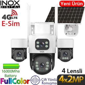 Inox X14 4x2MP 4G Dış Mekan Güneş Enerjili PT Güvenlik Kamerası - 4 Lensli, Renkli Gece Görüş, İnsan Takibi, Çift Yönlü Konuşma