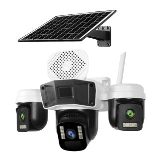 ONQAM ON1-4G 3x2MP 4G Dış Mekan Güneş Enerjili PT Güvenlik Kamerası - 3 Lensli, Siren Hoparlörlü