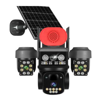 ONQAM ON4-4G 3x2MP 4G Dış Mekan Güneş Enerjili PT Güvenlik Kamerası - 3 Lensli, Siren Hoparlörlü