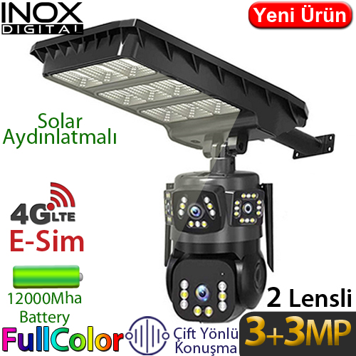 Inox X18 2x3MP 4G Dış Mekan Güneş Enerjili PT Güvenlik Kamerası - 2 Lensli, Renkli Gece Görüş, İnsan Takibi, Çift Yönlü Konuşma